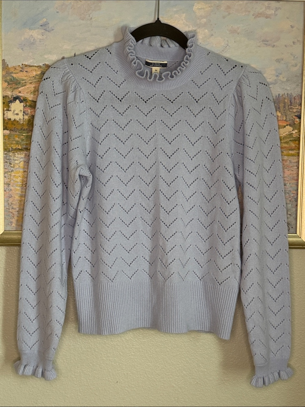 Light Blue J Crew 100% Cashmere in Ruffle Mock Neck Sweater - Women (bin12)